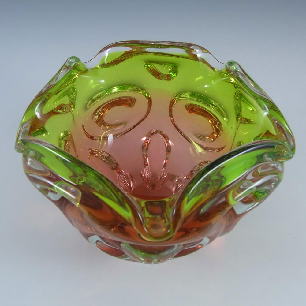 (image for) Chřibská #145/5/15 Czech Green & Orange Glass Ashtray Bowl - Click Image to Close