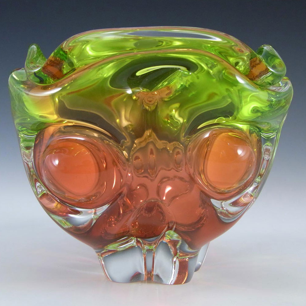 (image for) Chřibská #145/5/15 Czech Green & Orange Glass Ashtray Bowl - Click Image to Close