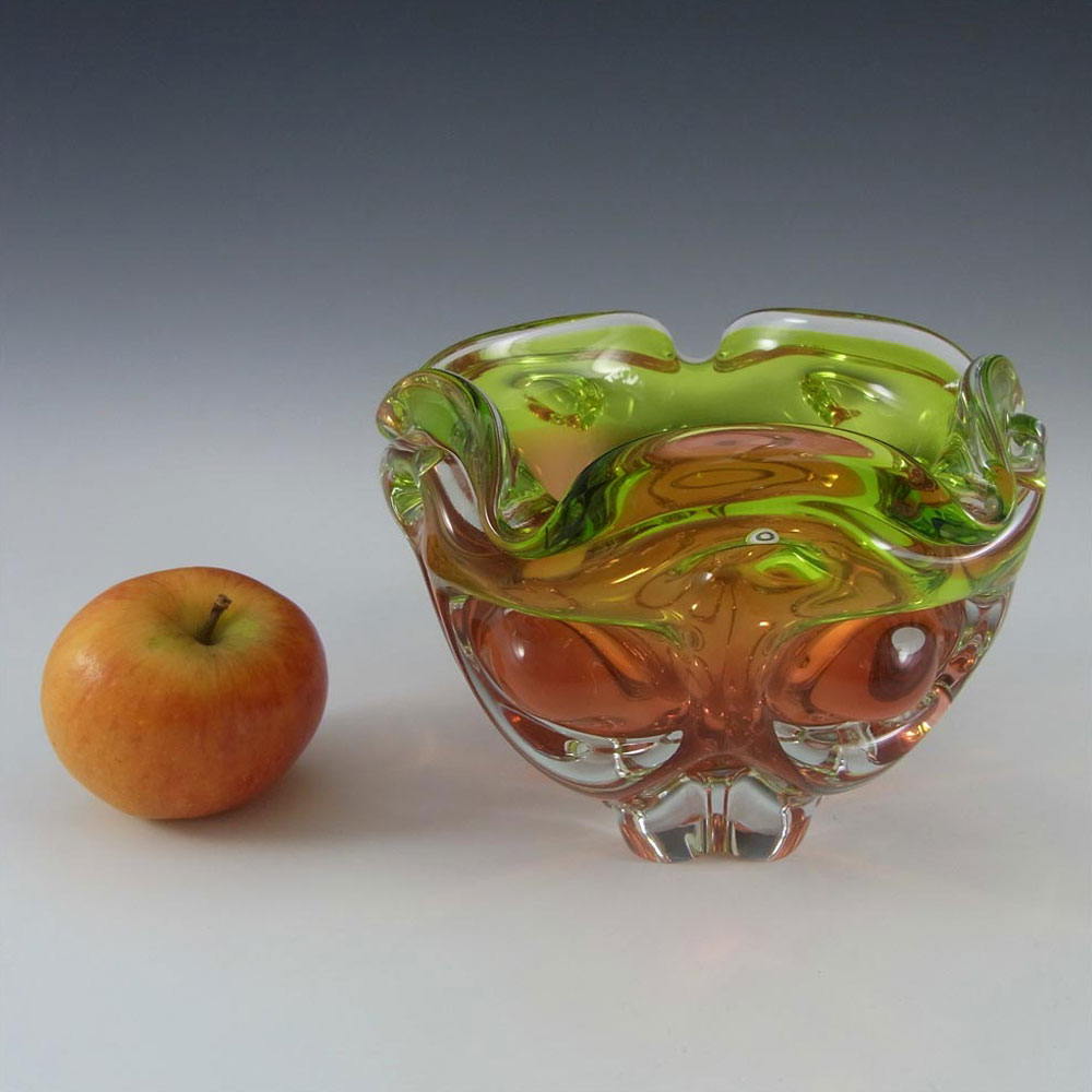Chřibská #145/5/15 Czech Green & Orange Glass Ashtray Bowl - Click Image to Close