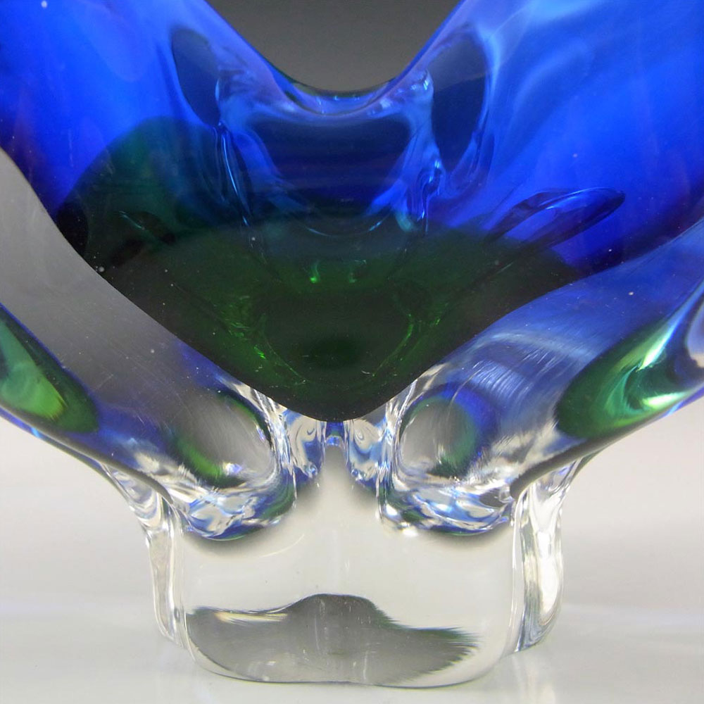 Chřibská #127/5/14 Czech Blue & Green Glass Ashtray Bowl - Click Image to Close