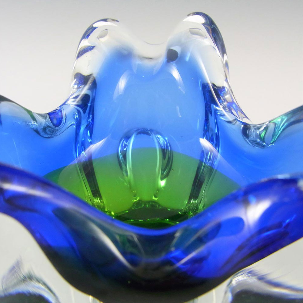 Chřibská #127/5/14 Czech Blue & Green Glass Ashtray Bowl - Click Image to Close