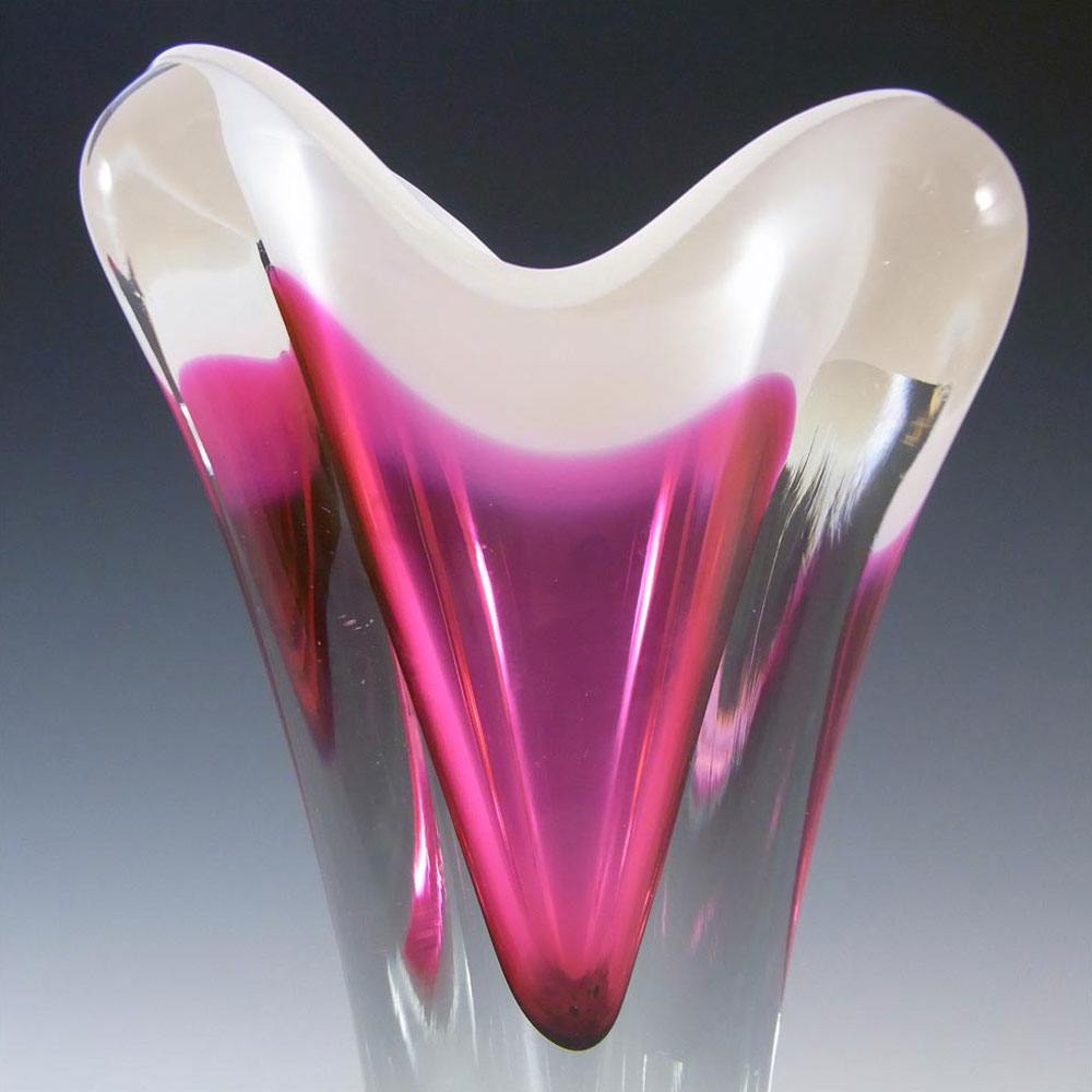 (image for) Chřibská #316/1/24 Czech Pink, White & Green Glass Vase - Click Image to Close