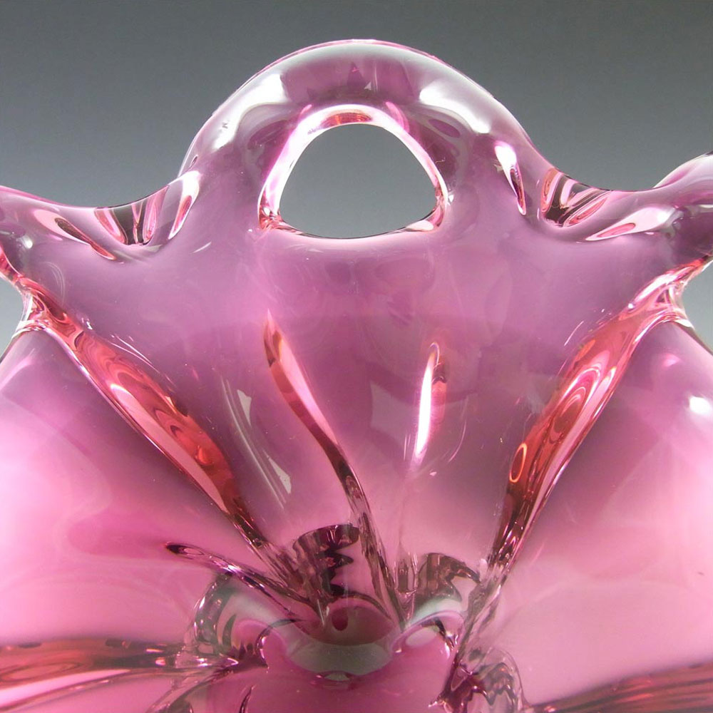Chřibská #422/4/18 Czech Pink & Clear Glass Bowl - Click Image to Close