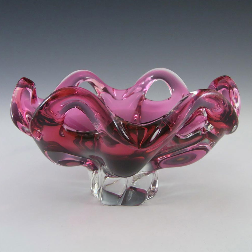 (image for) Chřibská #422/4/18 Czech Pink & Clear Glass Bowl - Click Image to Close