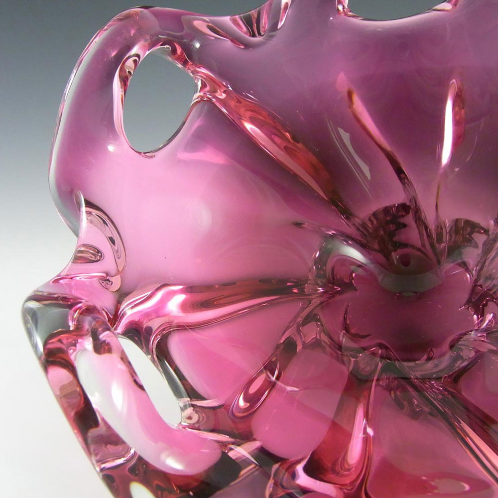 Chřibská #422/4/18 Czech Pink & Clear Glass Bowl - Click Image to Close