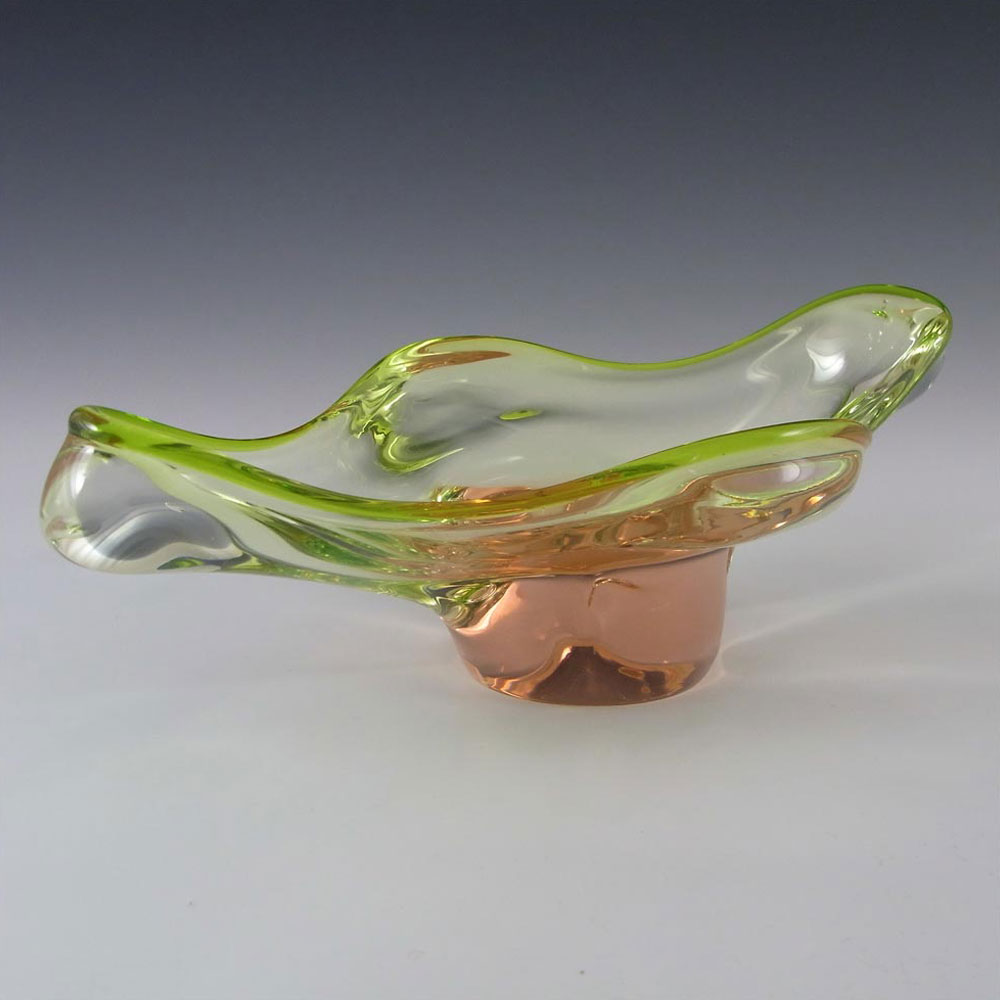 (image for) Chřibská #231/2/29 Czech Pink & Green Glass Bowl - Click Image to Close