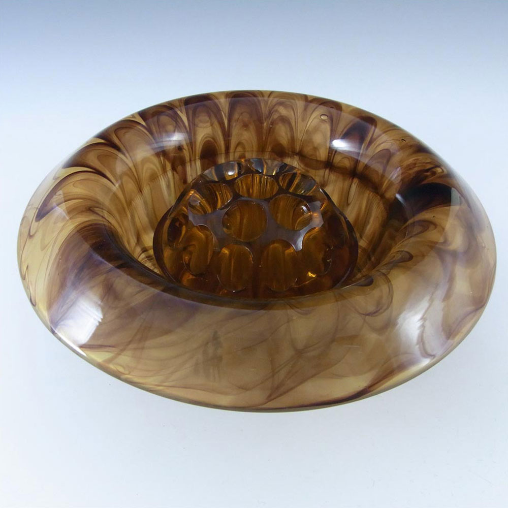(image for) Davidson #1910BD Art Deco Amber Cloud Glass Flower Bowl Set - Click Image to Close