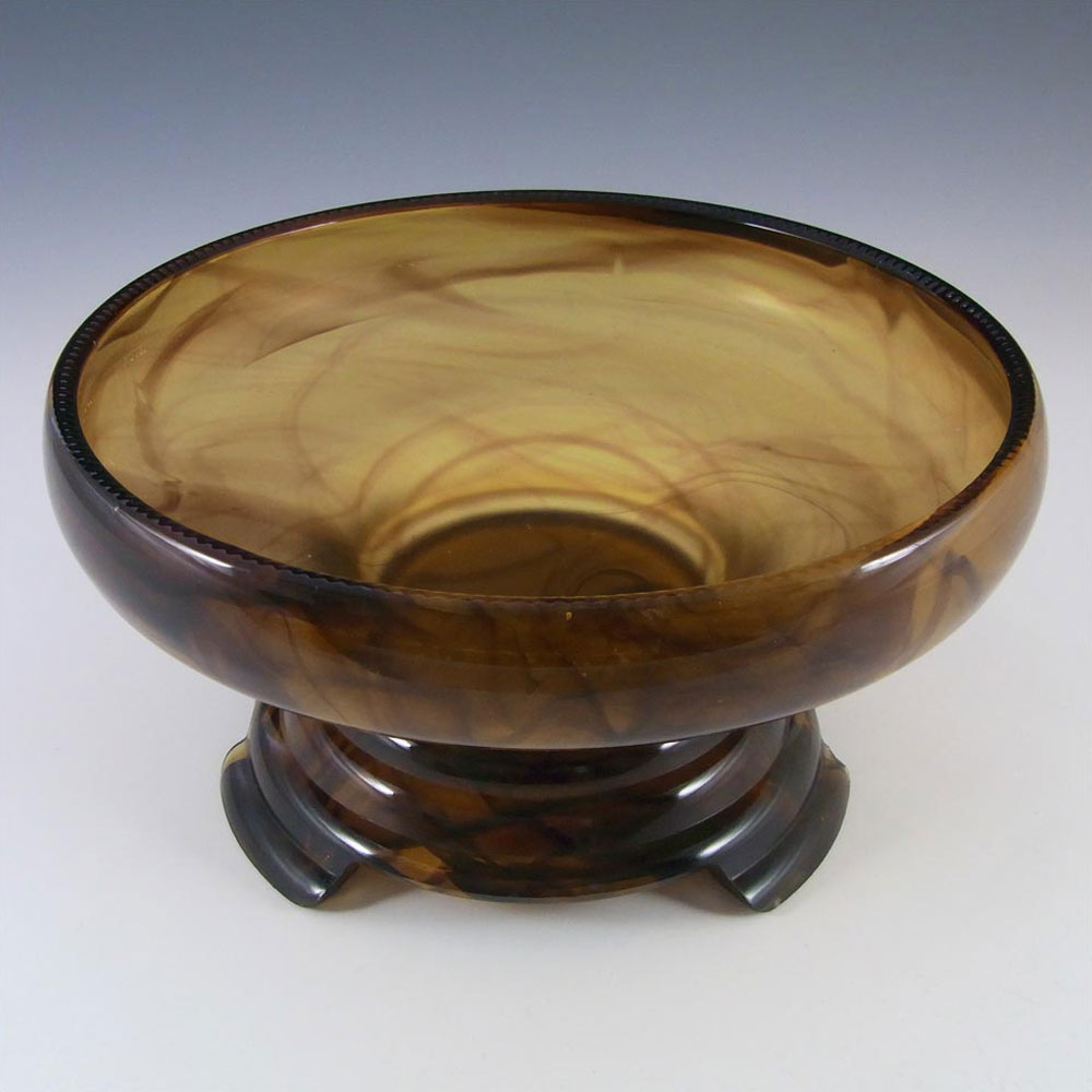 Davidson #21 Art Deco Amber Cloud Glass Flower Bowl Set - Click Image to Close
