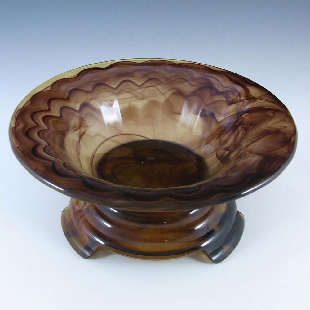 Davidson #732F British Art Deco Amber Cloud Glass Bowl - Click Image to Close