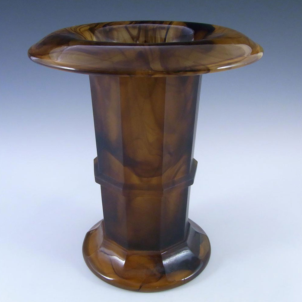 (image for) Davidson #279D Art Deco 8.25" Amber Cloud Glass Vase - Click Image to Close