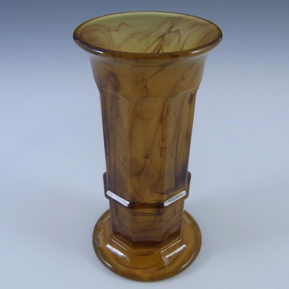 Davidson #279 Art Deco 6" Amber Cloud Glass Vase - Click Image to Close