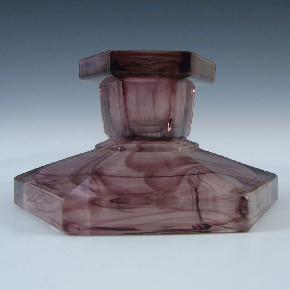 (image for) Davidson #283/S British Art Deco Purple Cloud Glass Candlesticks - Click Image to Close