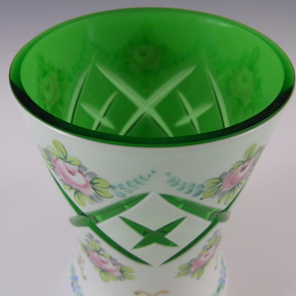 (image for) Crystalex Czech Enamelled Green & White Overlay / Cut Glass Vase - Click Image to Close