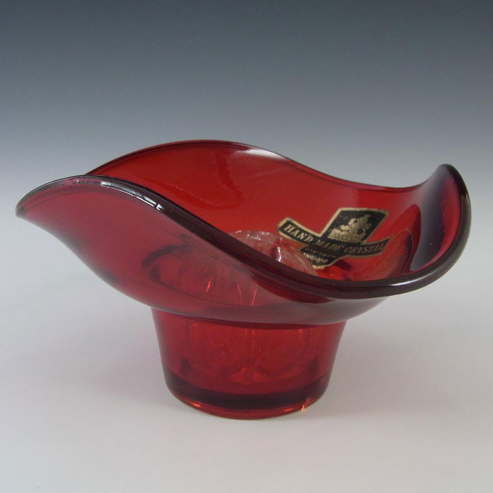 Davidson British Red Glass Posy Bowl - Labelled - Click Image to Close