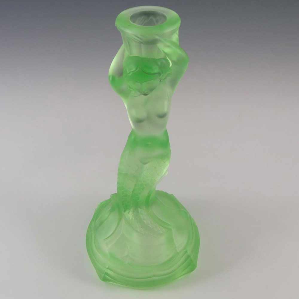(image for) Walther & Söhne Art Deco Uranium Green Glass 'Nymphen' Candlestick - Click Image to Close