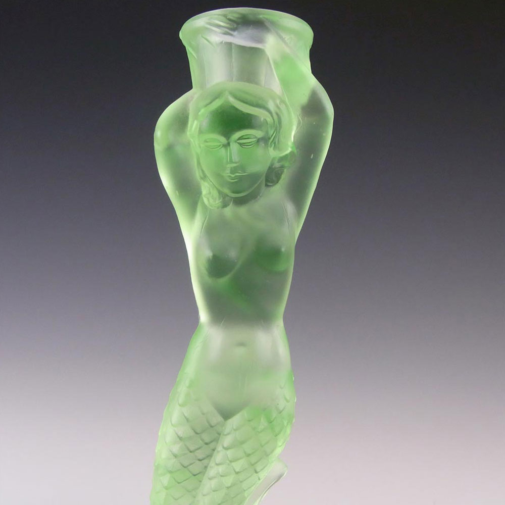 Walther & Söhne Art Deco Uranium Green Glass 'Nymphen' Candlestick - Click Image to Close