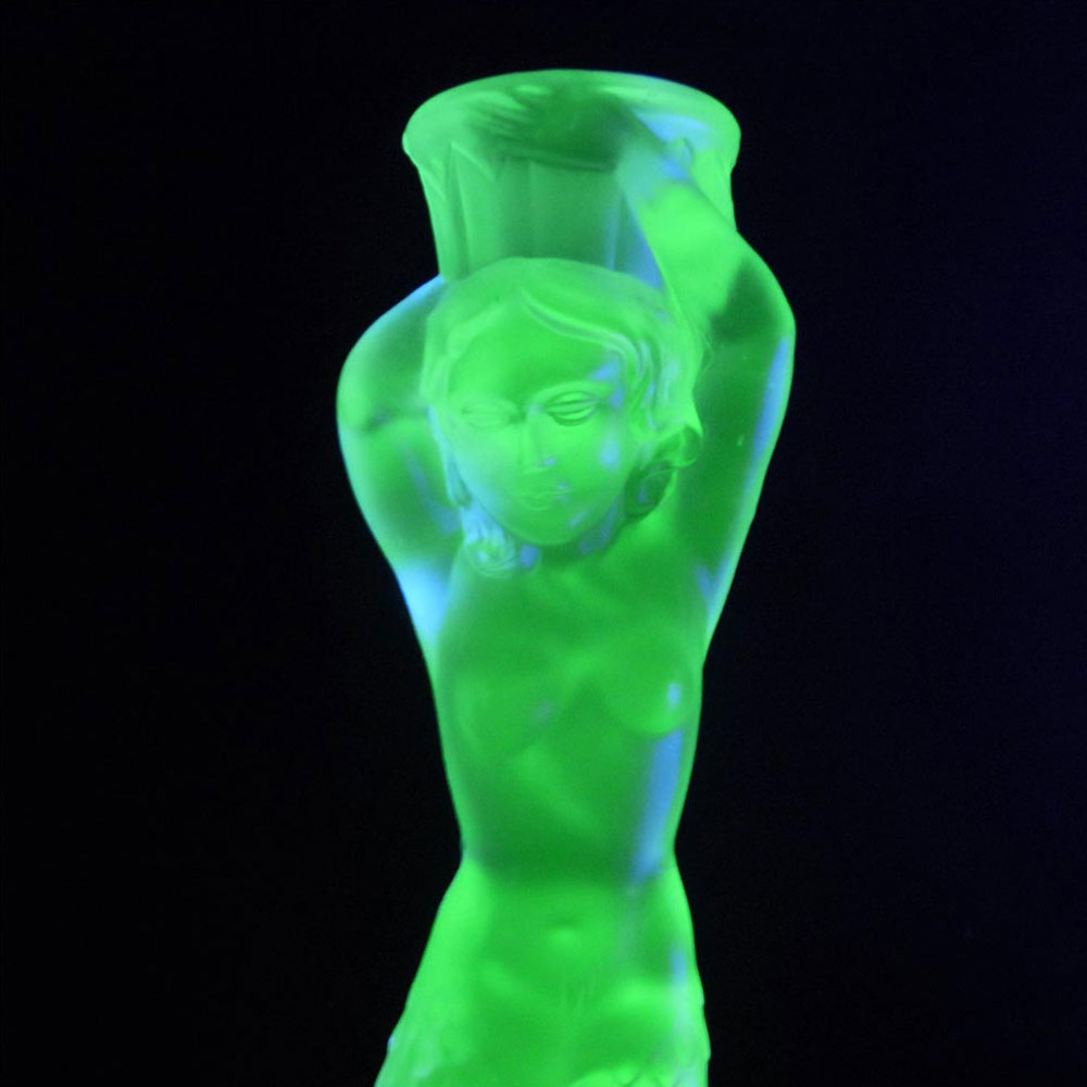 (image for) Walther & Söhne Art Deco Uranium Green Glass 'Nymphen' Candlestick - Click Image to Close