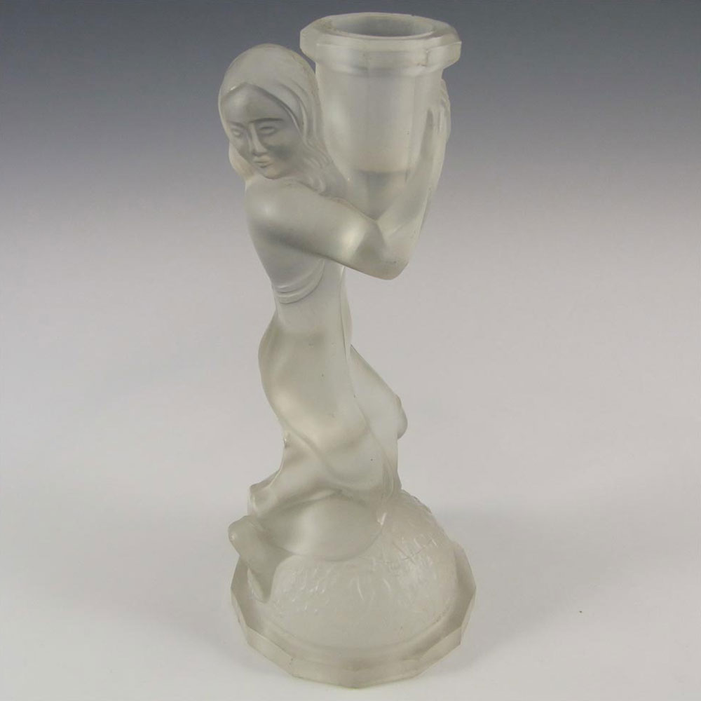 Art Deco 1930's Frosted Glass Lady / Maiden Candlestick - Click Image to Close