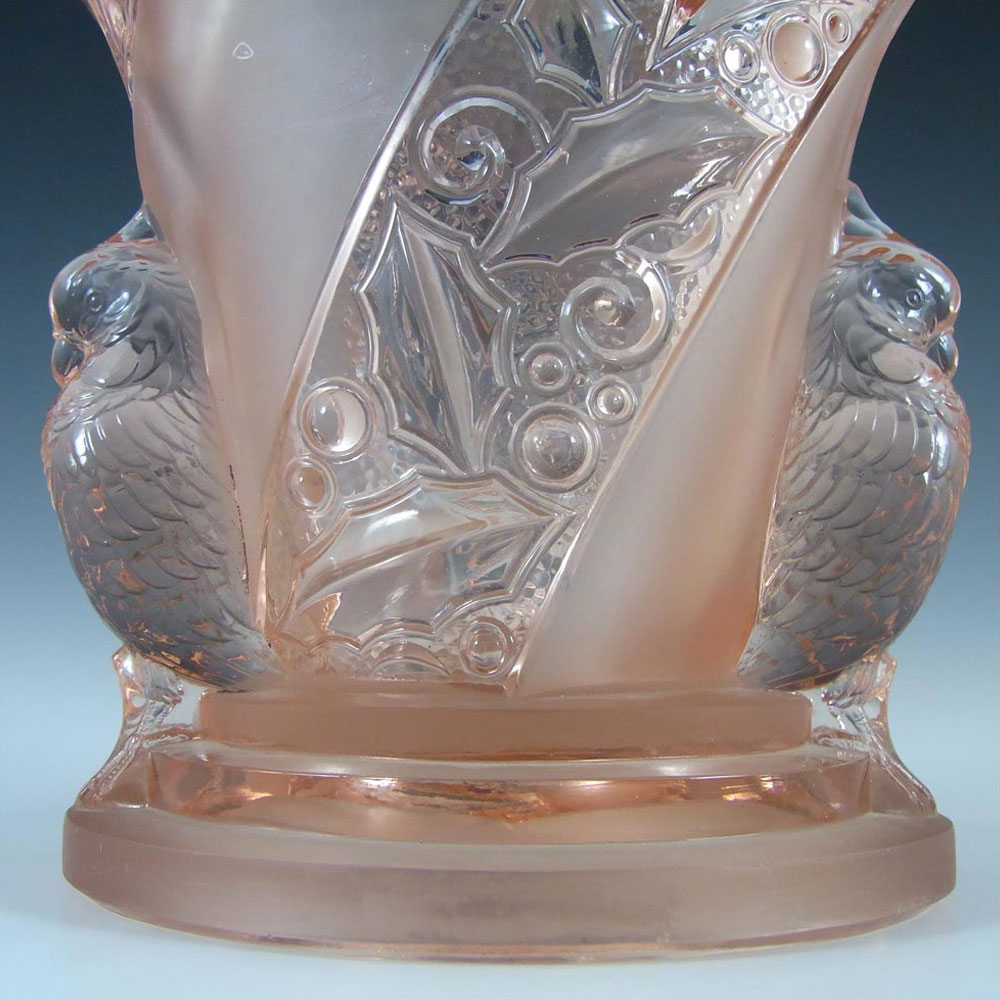 Brockwitz Art Deco Pink Glass 'Parakeet' Bird Vase - Click Image to Close