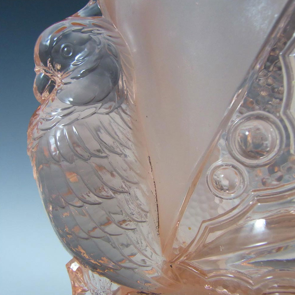 (image for) Brockwitz Art Deco Pink Glass 'Parakeet' Bird Vase - Click Image to Close