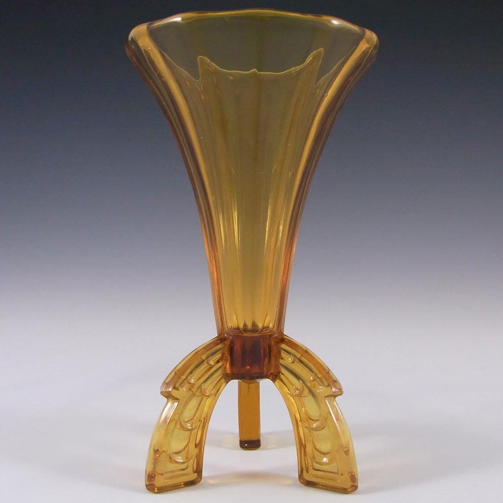 Art Deco Amber Pressed Glass Rocket Vase 