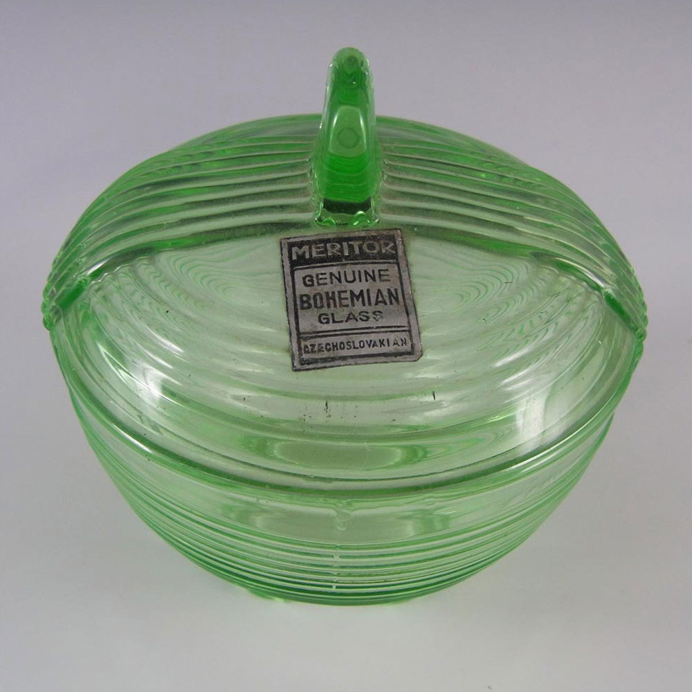 Czech Art Deco Uranium Glass Trinket Bowl - Labelled - Click Image to Close