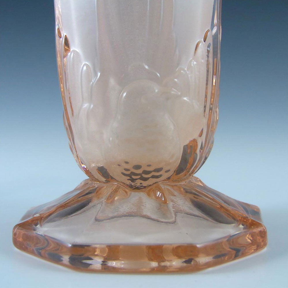 Jobling #11400 or Sowerby Pink Art Deco Glass Bird + Panel Vase - Click Image to Close