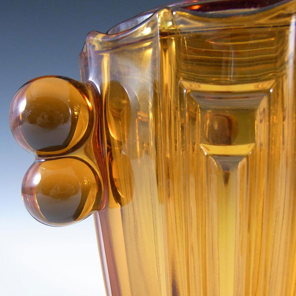 Czech Art Deco 1930's Amber Glass Lidded Bowl /Jar /Biscuit Barrel - Click Image to Close