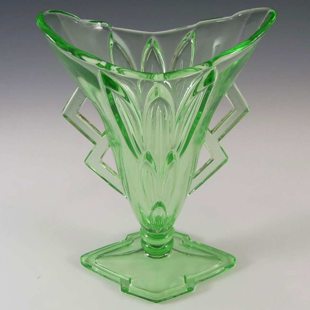 Stölzle Czech Art Deco 1930's Uranium Green Glass Vase - Click Image to Close