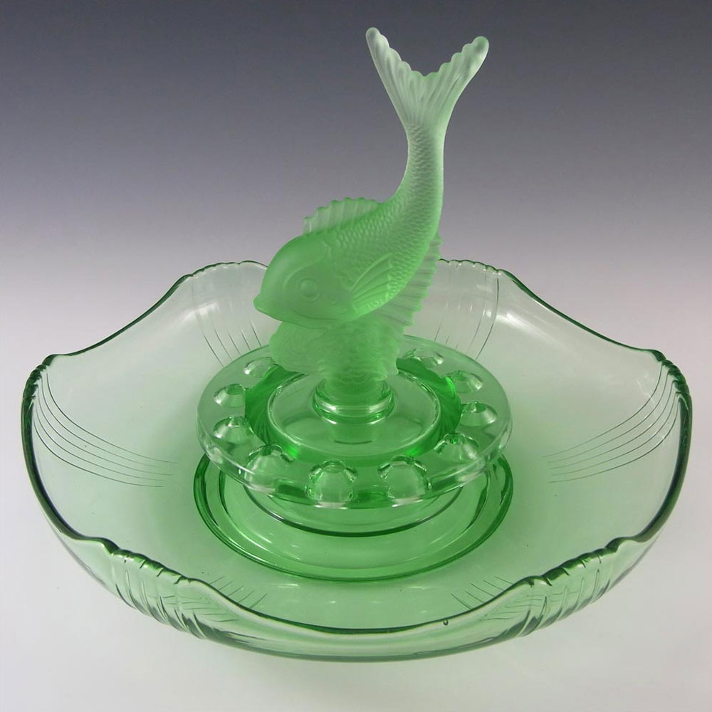 (image for) Josef Inwald Art Deco Green Glass Fish Centrepiece Set - Click Image to Close
