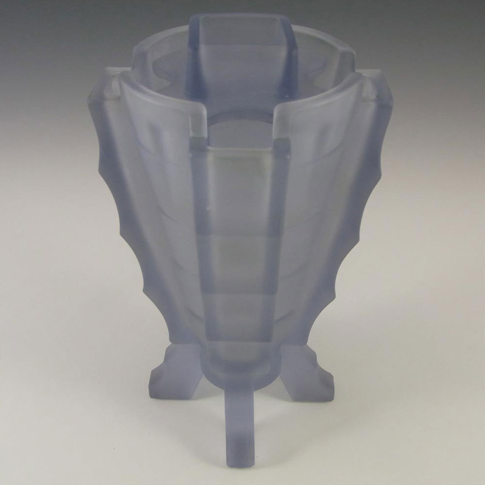 Bagley #3007 Art Deco 9" Frosted Blue Glass 'Bamboo' Vase - Click Image to Close