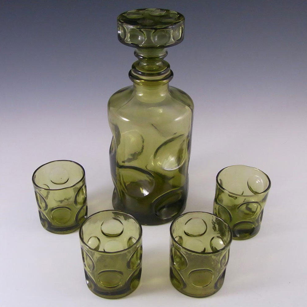 (image for) Empoli Italian Green Glass Decanter + Tumblers Set - Marked - Click Image to Close