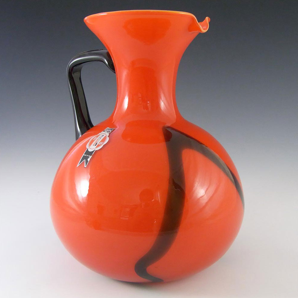 (image for) Vetreria Artigiana Sanminiatello Empoli Italian Red & Black Glass Jug Vase - Click Image to Close