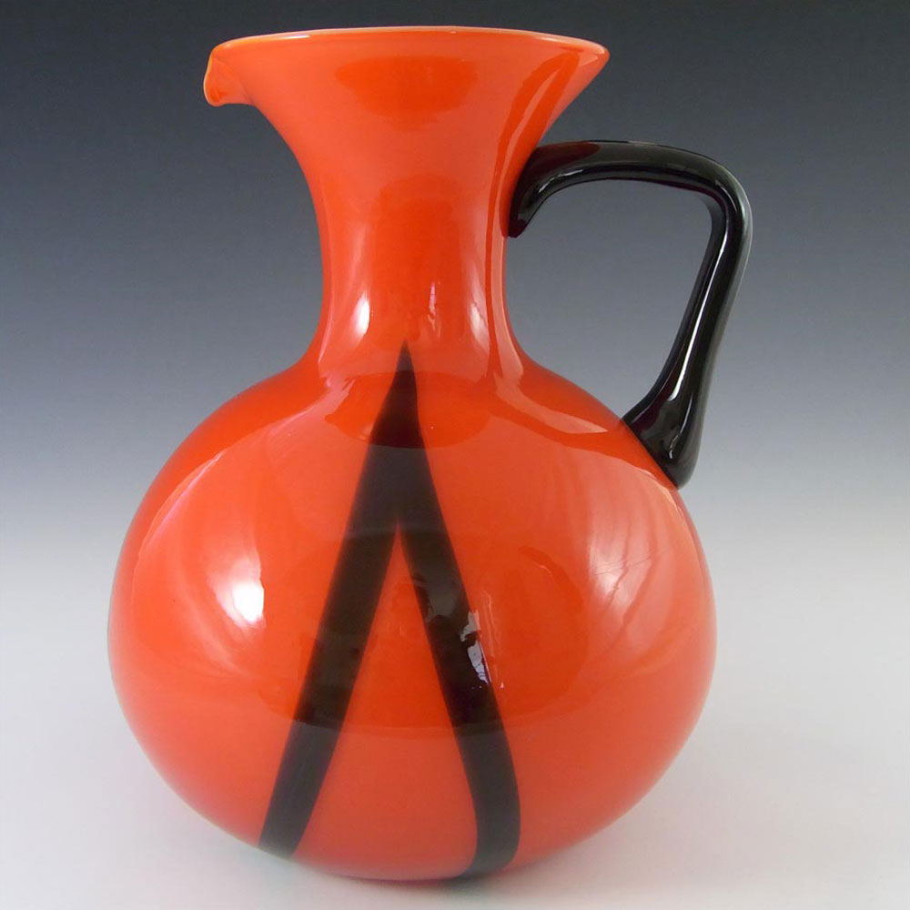 (image for) Vetreria Artigiana Sanminiatello Empoli Italian Red & Black Glass Jug Vase - Click Image to Close