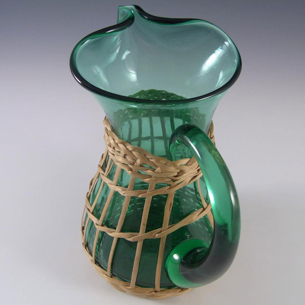 Empoli Verde Italian Green Glass + Wicker Jug / Pitcher - Click Image to Close