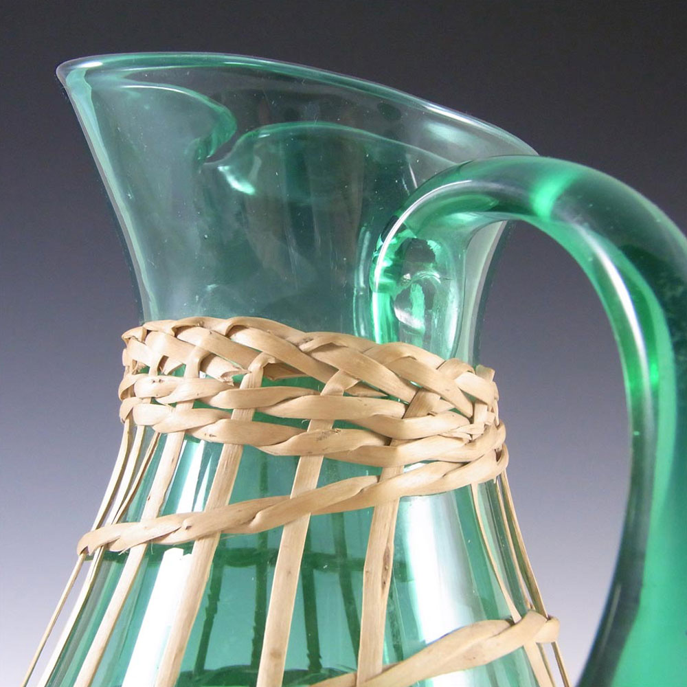 (image for) Empoli Verde Italian Green Glass + Wicker Jug / Pitcher - Click Image to Close