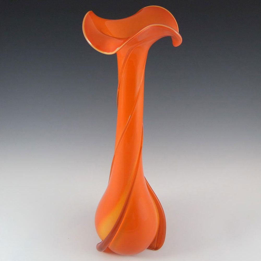 (image for) Vetreria Artigiana Sanminiatello Italian Empoli Orange Glass Vase - Click Image to Close