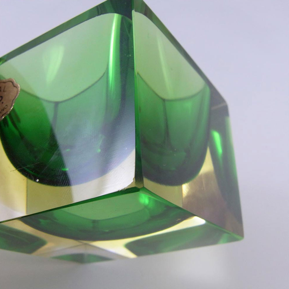 Murano Faceted Green & Amber Sommerso Glass Bowl - Label - Click Image to Close