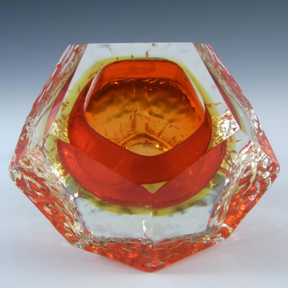 Mandruzzato Murano Faceted Red & Amber Sommerso Glass Bowl - Click Image to Close