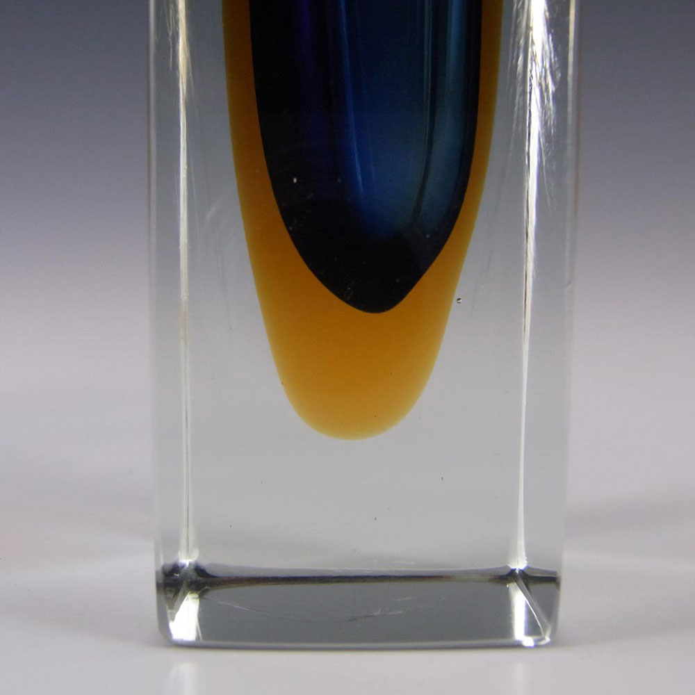 Murano Faceted Blue & Amber Sommerso Glass Block Vase - Click Image to Close