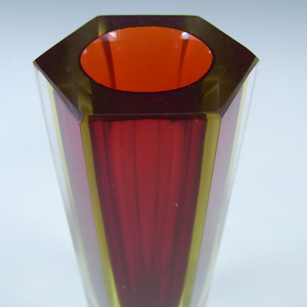 Murano Faceted Red & Amber Sommerso Glass Block Vase - Click Image to Close