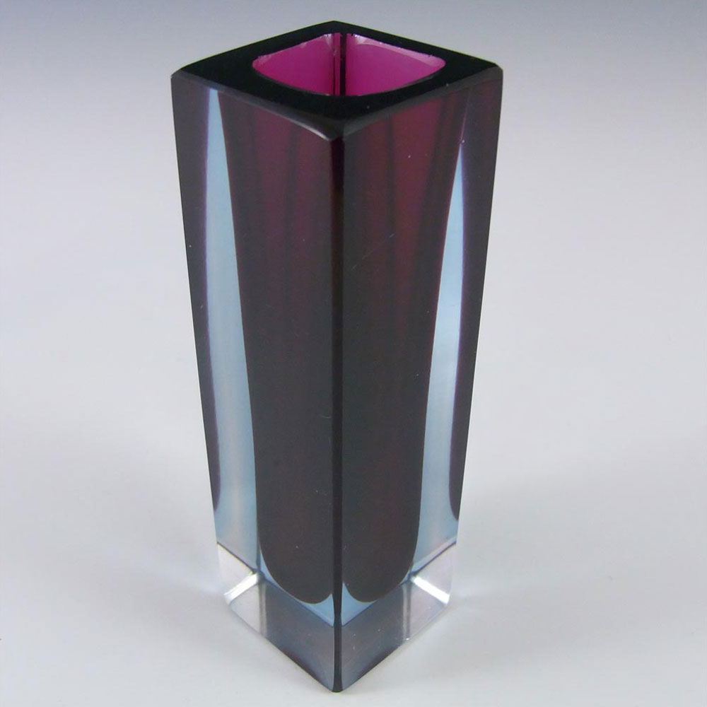 Murano Faceted Purple & Blue Sommerso Glass Block Vase - Click Image to Close