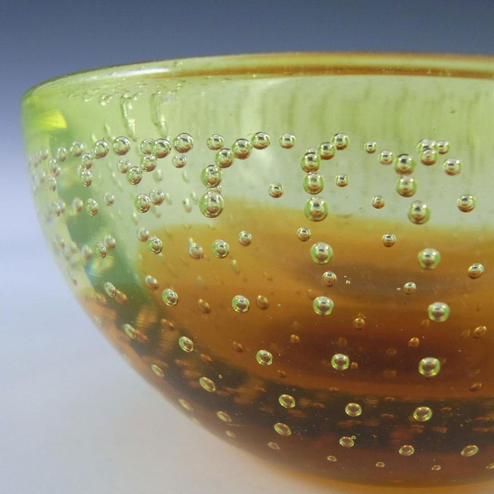 Galliano Ferro Murano Amber & Uranium Glass Bubble Bowl - Click Image to Close