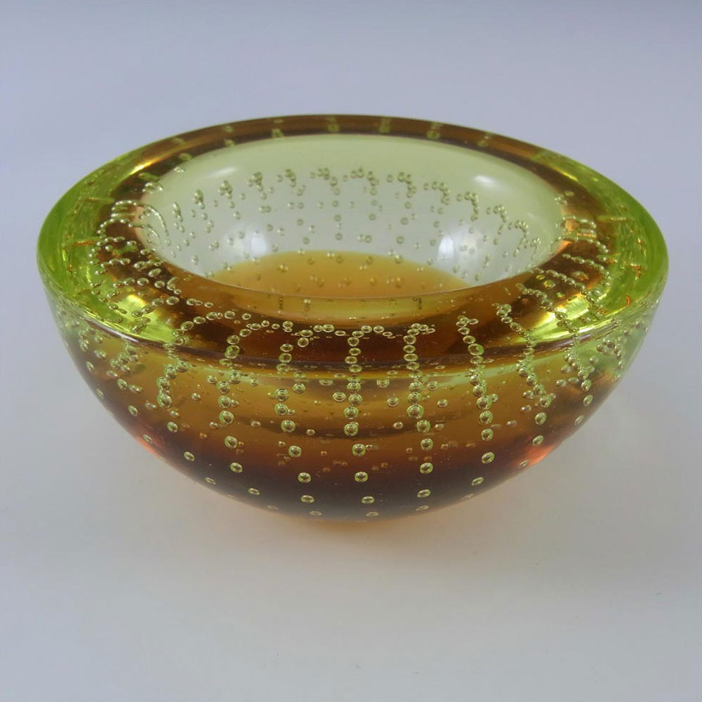 (image for) Galliano Ferro Murano Amber & Uranium Glass Bullicante Bowl - Click Image to Close