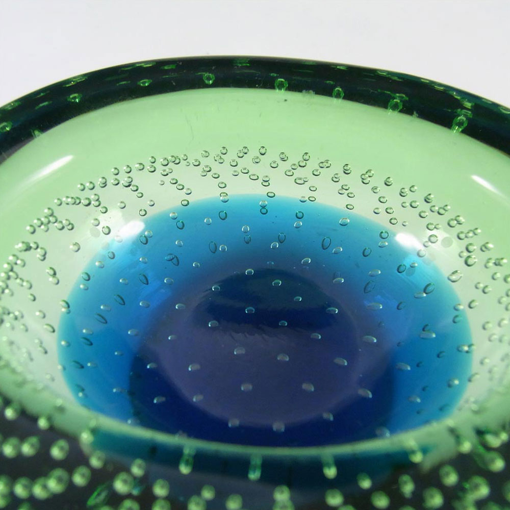 Galliano Ferro Murano Blue & Green Glass Bubble Bowl - Click Image to Close