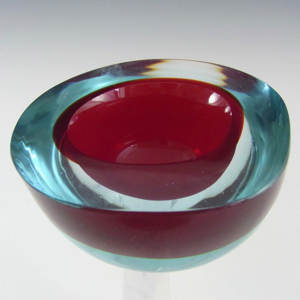 Murano Geode Red & Turquoise Sommerso Glass Circle Bowl - Click Image to Close