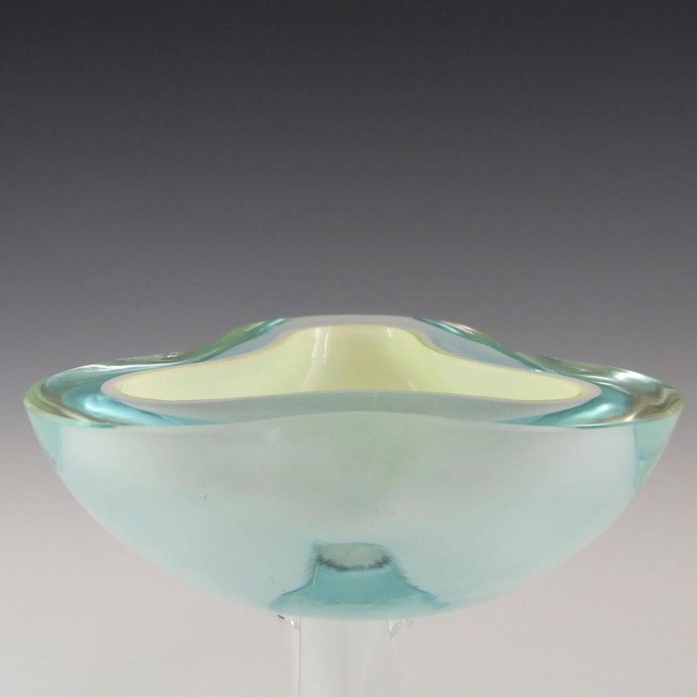 Murano Geode White & Turquoise Sommerso Glass Triangle Bowl - Click Image to Close