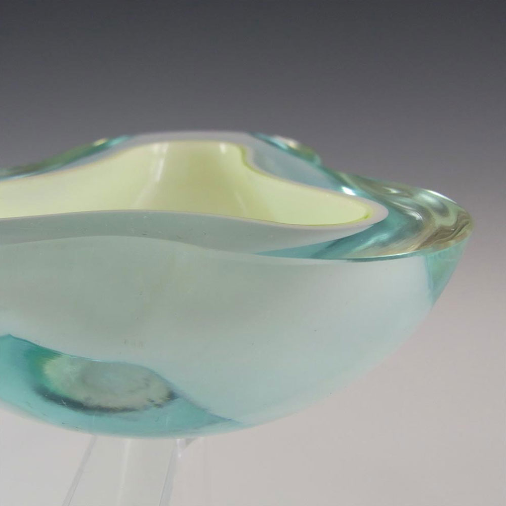 Murano Geode White & Turquoise Sommerso Glass Triangle Bowl - Click Image to Close