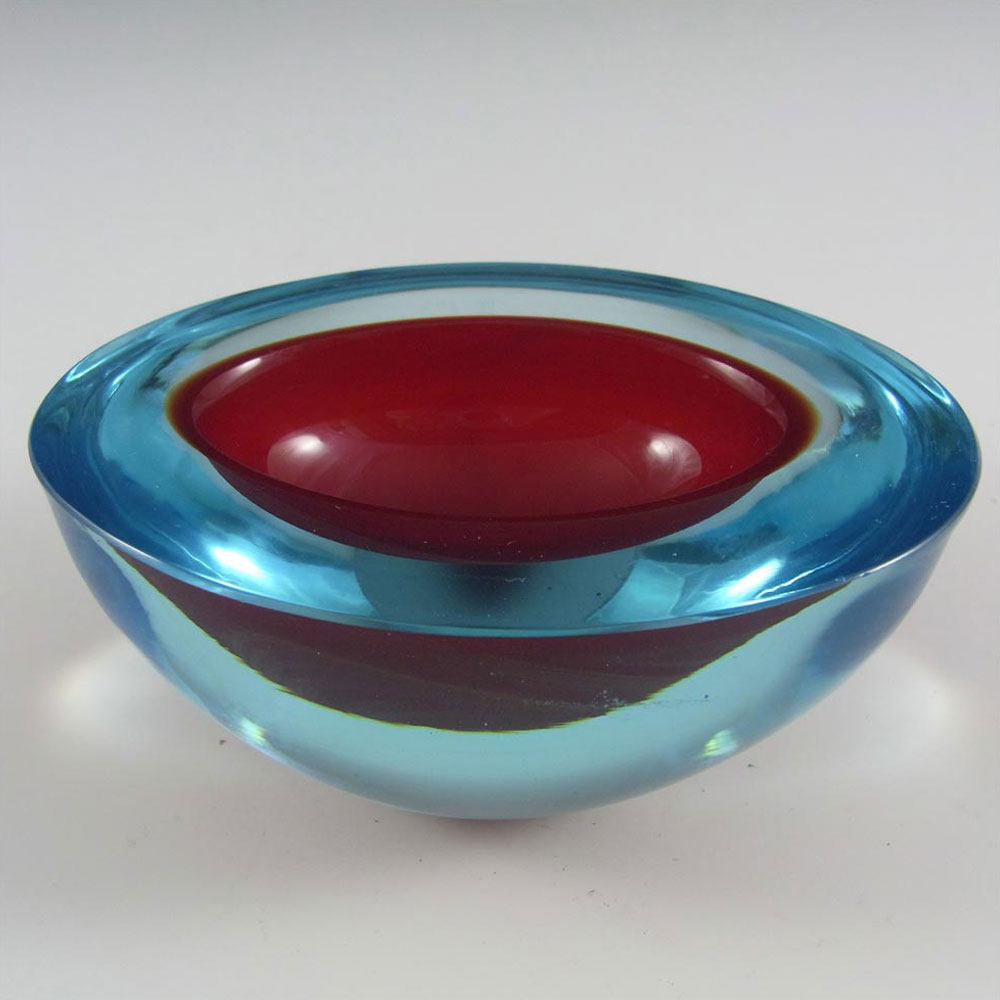 (image for) Murano Geode Red & Turquoise Sommerso Glass Oval Bowl - Click Image to Close