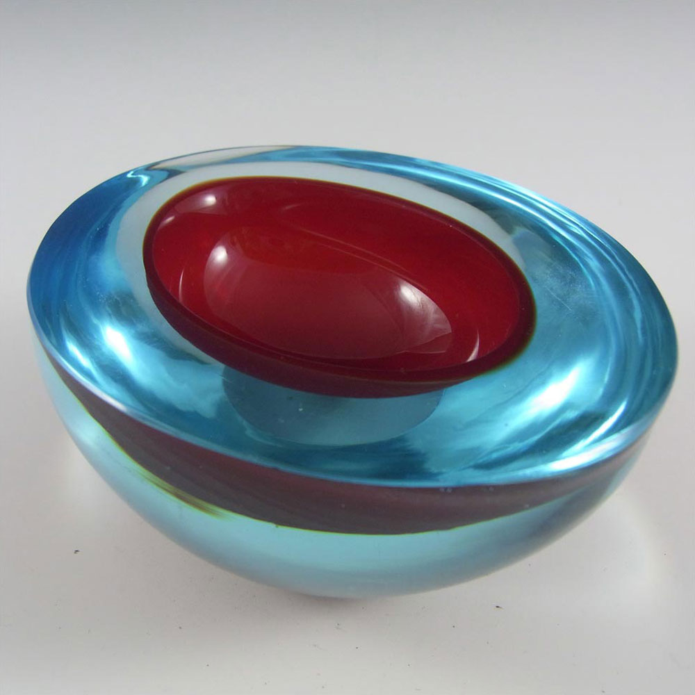 (image for) Murano Geode Red & Turquoise Sommerso Glass Oval Bowl - Click Image to Close